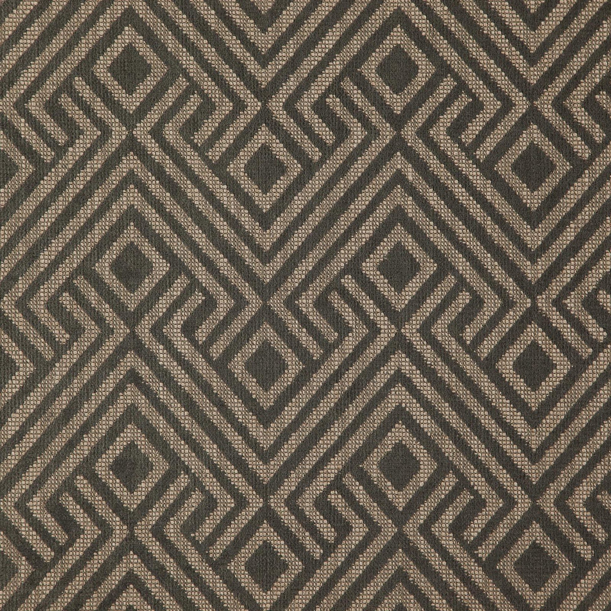 Interlocking diamond pattern in charcoal and beige, woven textured fabric.