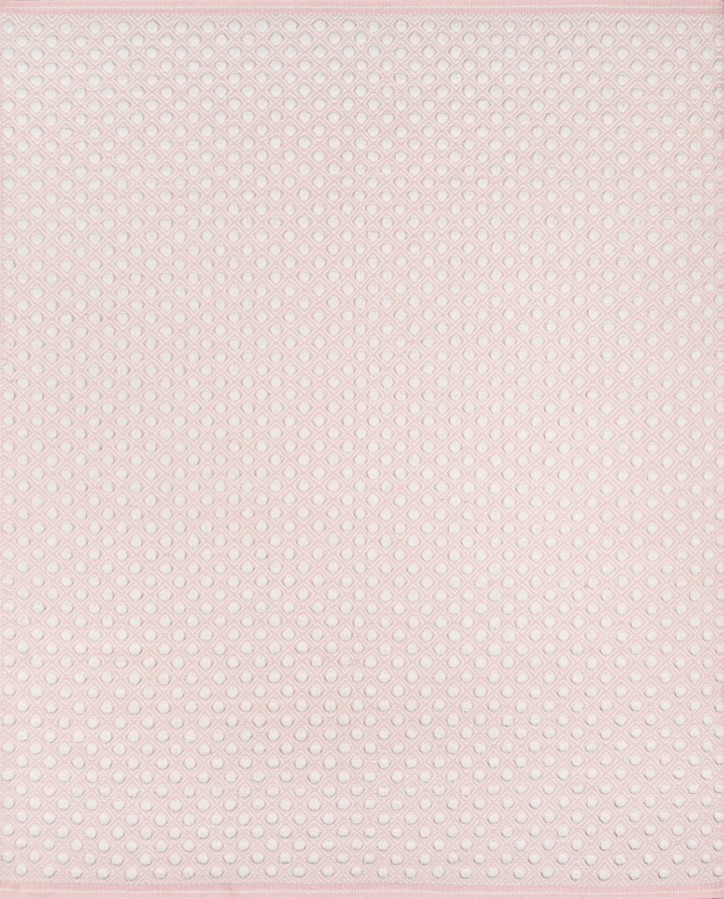 Soft pale pink dotted mesh fabric with tiny white dots and a pink top border.