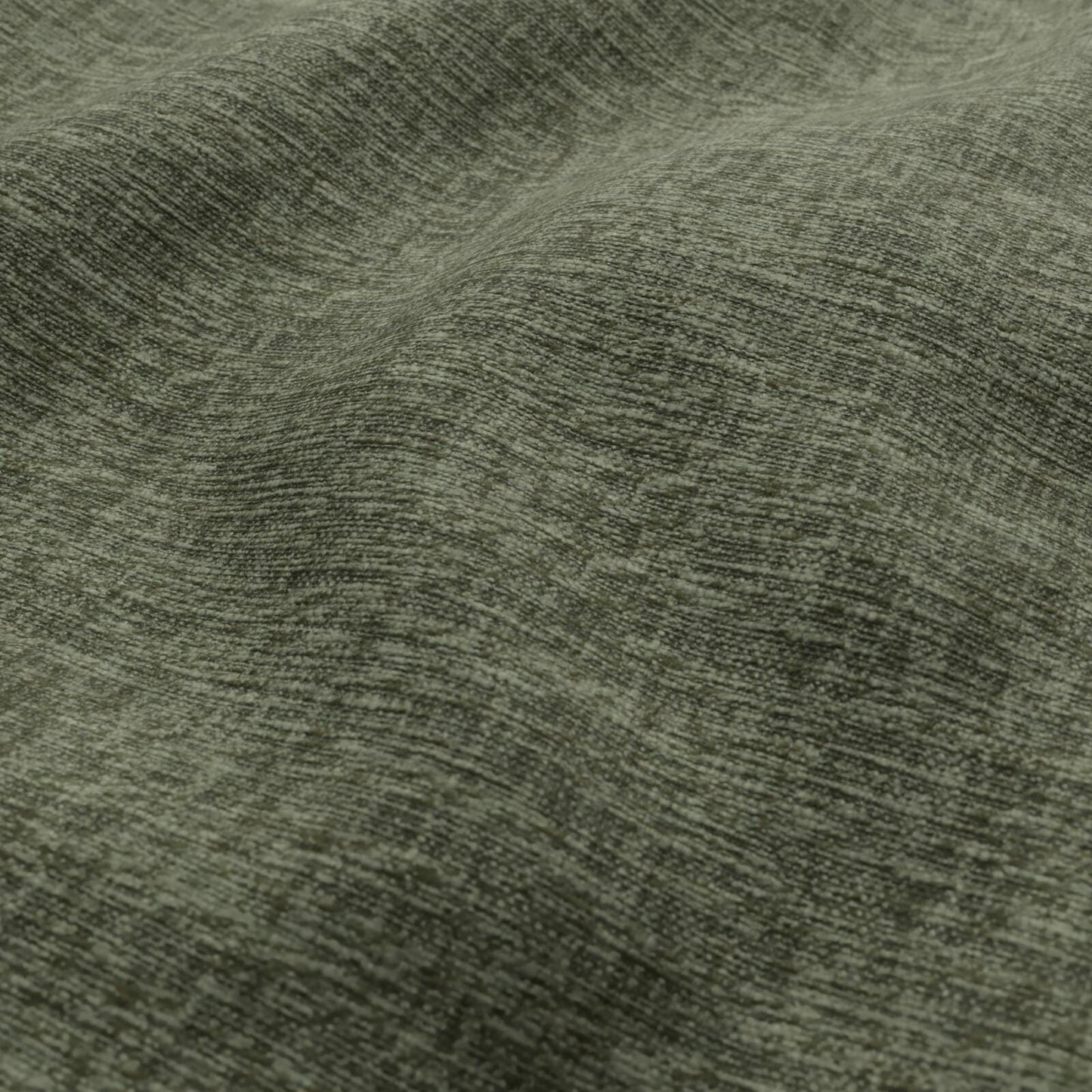 Olive-green heathered woven fabric with subtle marled texture and soft folds.