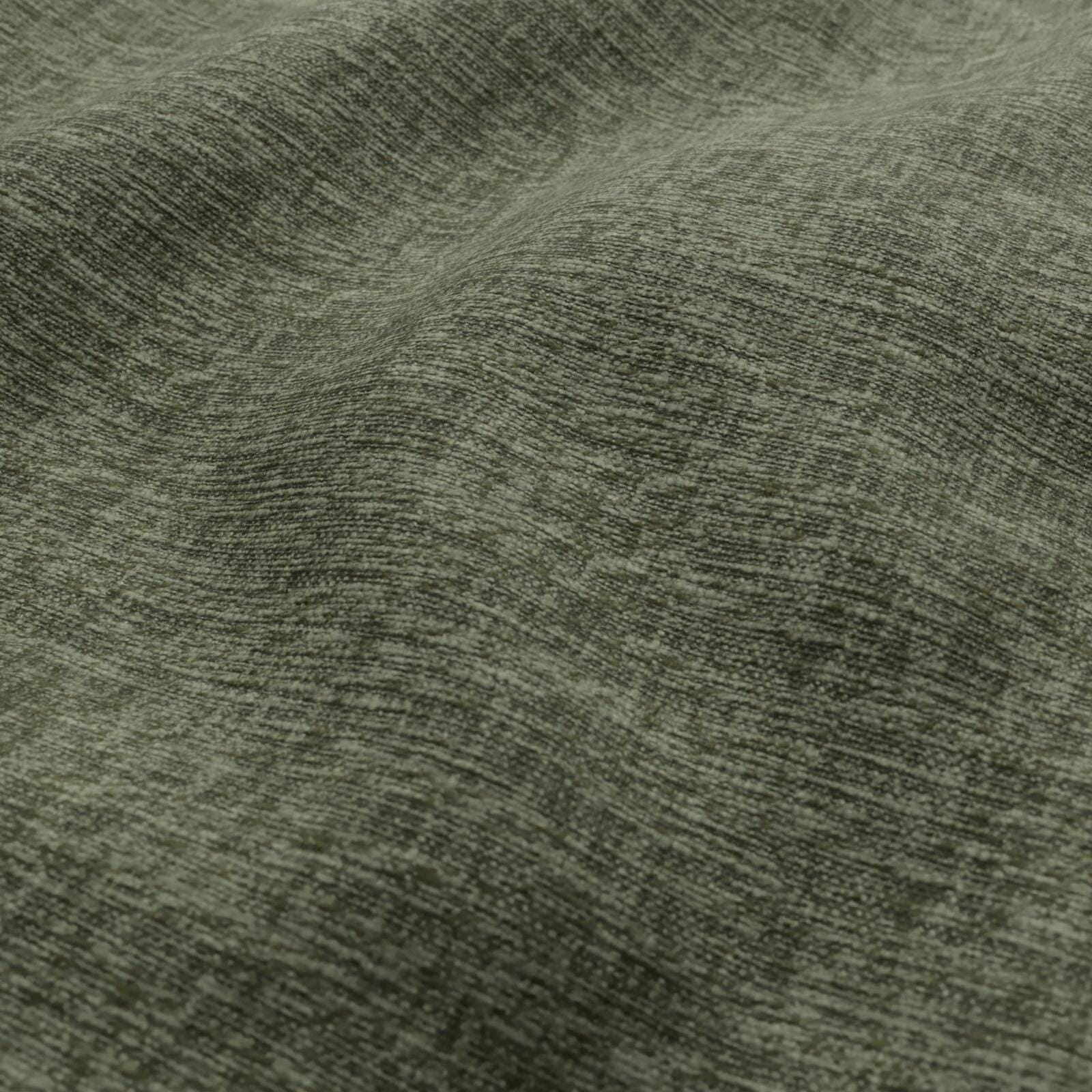 Olive-green heathered woven fabric with subtle marled texture and soft folds.