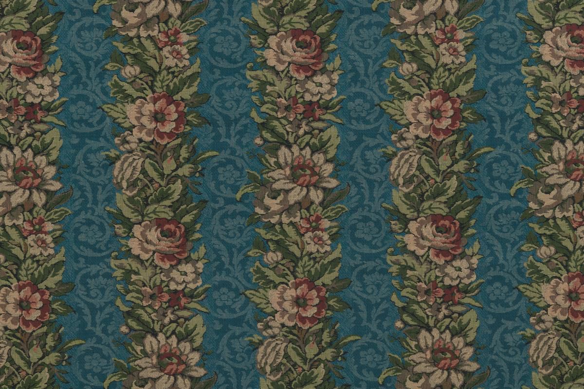 SCALAMANDRE OUTLET  FABRIC FLORAL STRIPE  FABRIC BEIGE, GRN, BLUE   - LE 00013788