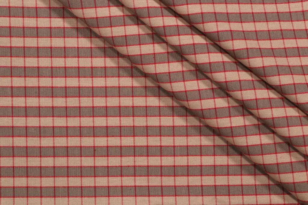 SCALAMANDRE OUTLET  FABRIC OXFORD CHECK  FABRIC TAN, PLUM   - LE 00041258