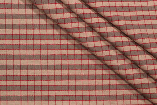 SCALAMANDRE OUTLET  FABRIC OXFORD CHECK  FABRIC TAN, PLUM   - LE 00041258 NEW SKU # LE12580004