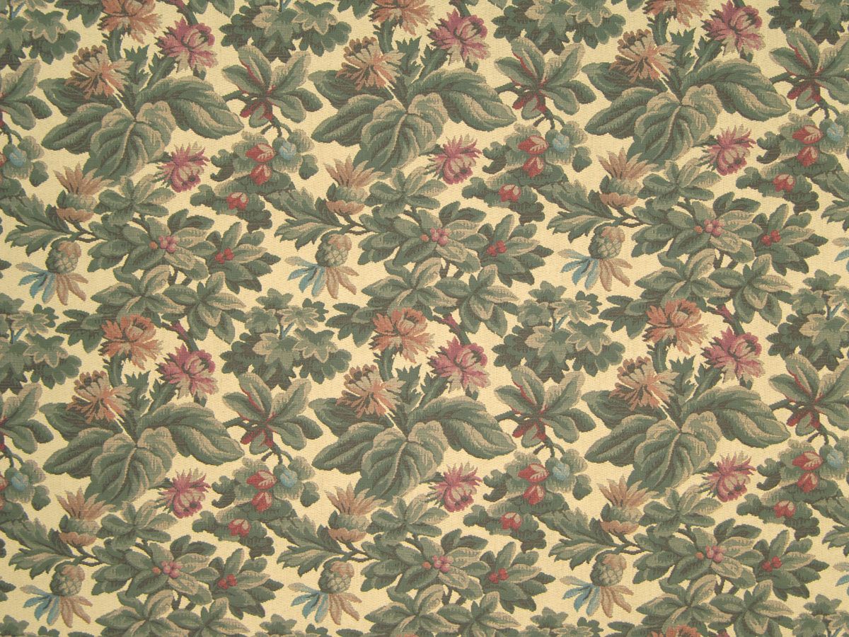 SCALAMANDRE OUTLET  FABRIC SENTIER  FABRIC GREENS , BROWNS ON BEIGE   - LE 20001006