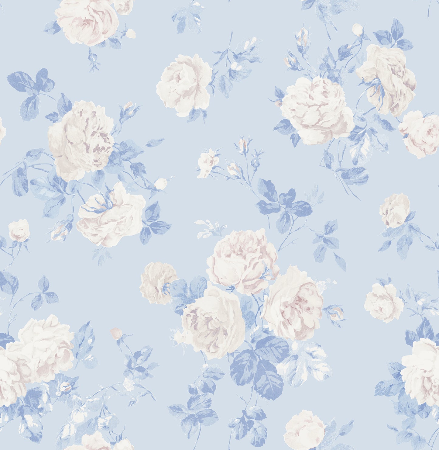York Wallcoverings NuWallpaper Everblooming Rosettes Whisper Blue Cabbage Rose Bouquets Peel and Stick Wallpaper Botanical Vintage Whisper Blue  Current Peel & Stick - LFS6490
