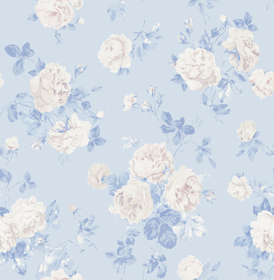 York Wallcoverings NuWallpaper Everblooming Rosettes Whisper Blue Cabbage Rose Bouquets Peel and Stick Wallpaper Botanical Vintage Whisper Blue  Current Peel & Stick - LFS6490