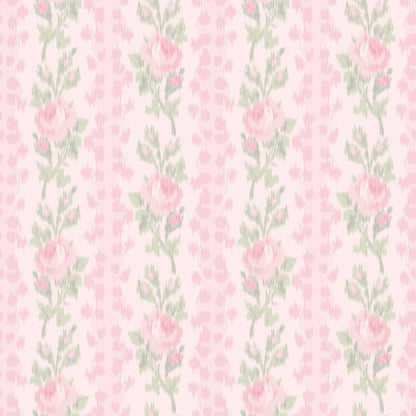 York Wallcoverings NuWallpaper Blooming Heirloom Strawberry Macaron Rose Stripe Peel and Stick Wallpaper Botanical Whimsical Strawberry Macaron  Current Peel & Stick - LFS6491