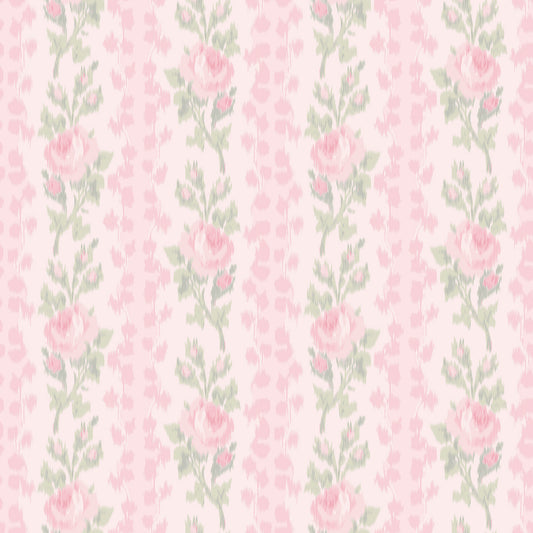 York Wallcoverings NuWallpaper Blooming Heirloom Strawberry Macaron Rose Stripe Peel and Stick Wallpaper Botanical Whimsical Strawberry Macaron  Current Peel & Stick - LFS6491