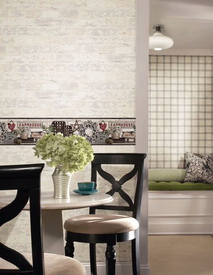 York Wallcoverings York Wallcoverings Farmhouse Shelf Black Border  Animals Blacks   - LG1300BD