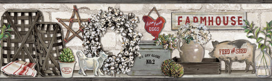 York Wallcoverings York Wallcoverings Farmhouse Shelf Black Border  Animals Blacks   - LG1300BD