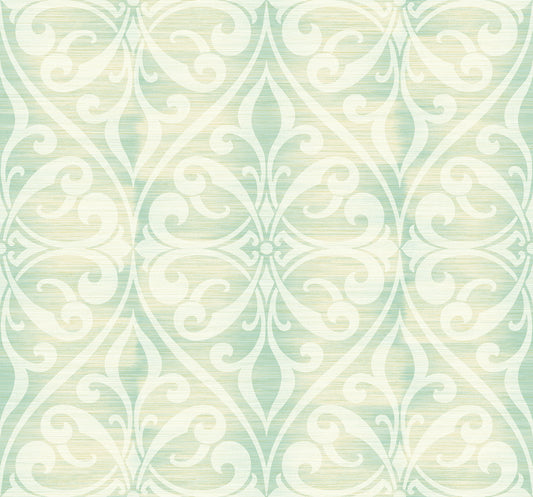 Seabrook Designs  Chambon Ogee Ogee Transitional Seafoam , Linen   - LG90402