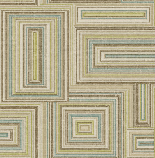 Seabrook Designs  Attersee Squares Geometric Transitional Turquouse, Lime Green, , Oat   - LG90507