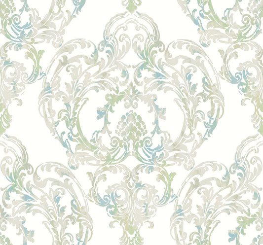 Seabrook Designs  Roxen Damask Damask Traditional Turquoise, Off-White, , Mint   - LG90702