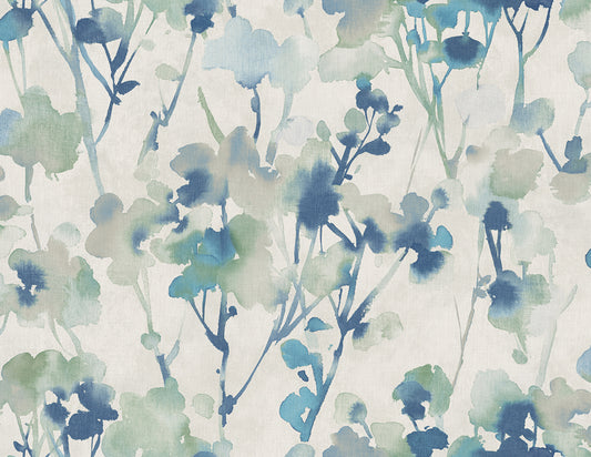 Seabrook Designs  Faravel Floral Contemporary Prussian Blue, Greige, , Off-White   - LG91402