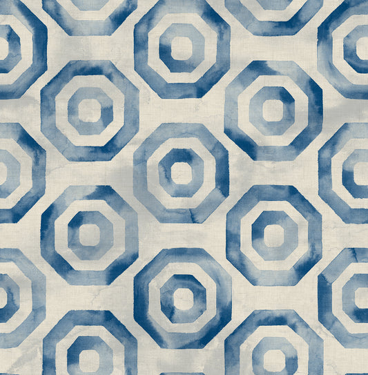 Seabrook Designs  Faravel Geo Geometric Contemporary Prussian Blue , Off-White   - LG91502