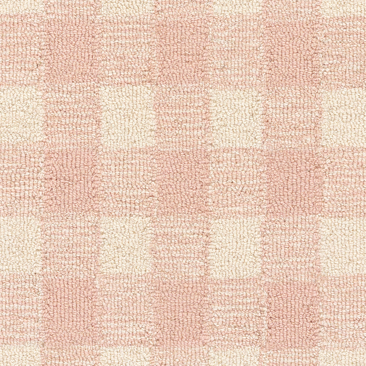 Pink and cream checkered terry cloth fabric with soft loop texture and square pattern.