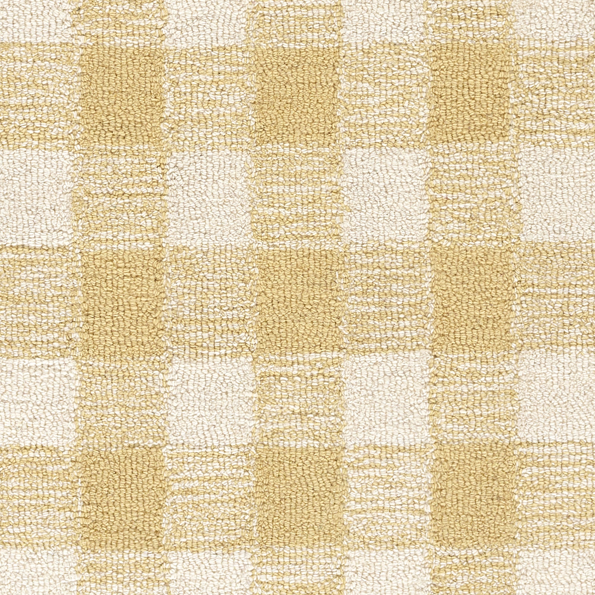Cream and pale yellow checkered woven rug with boucle texture.