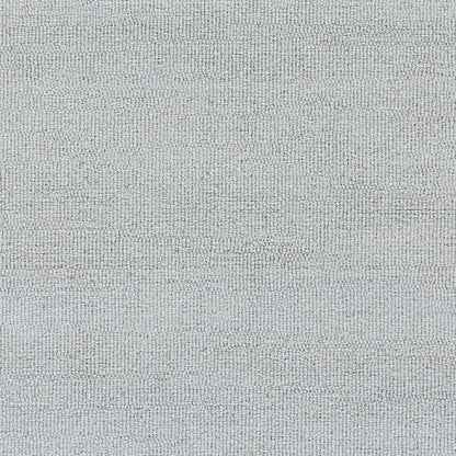 Close-up of light blue-gray boucle-woven rug texture.