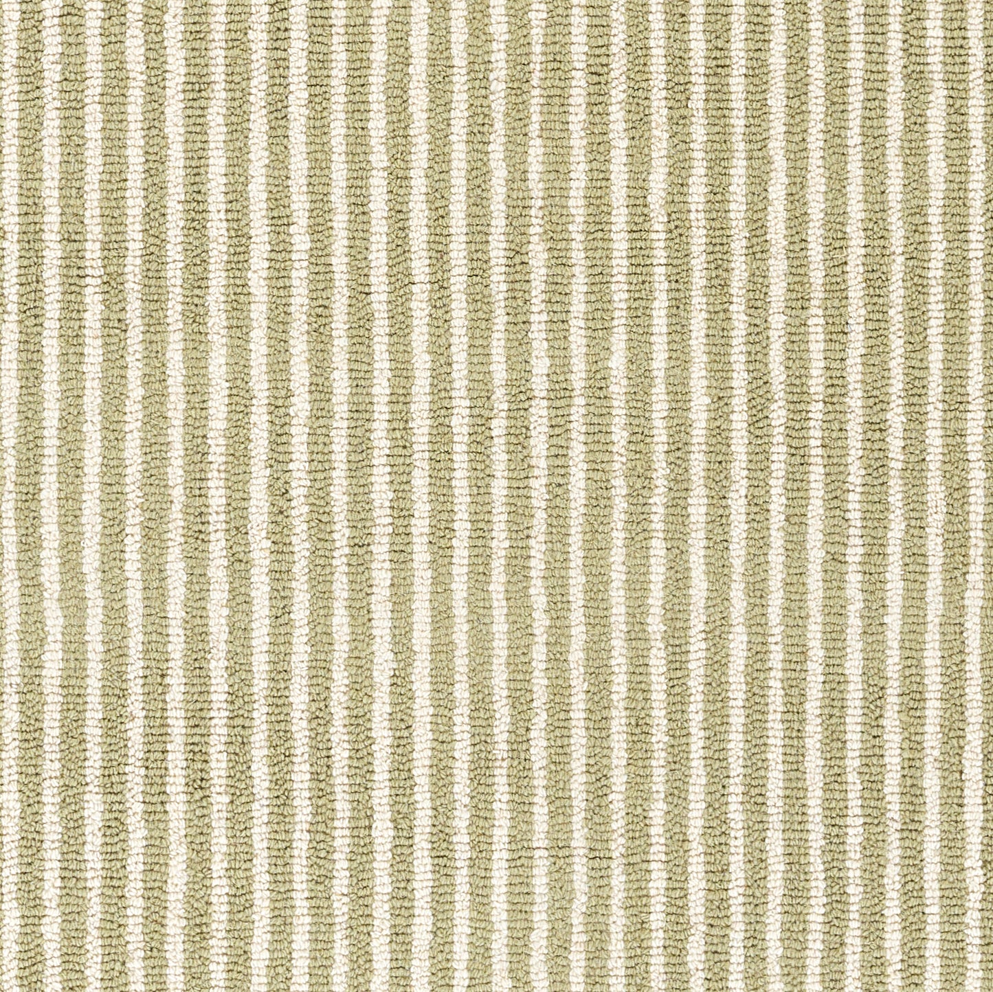 Olive green striped woven fabric with white vertical ribs; textured upholstery or drapery material.
