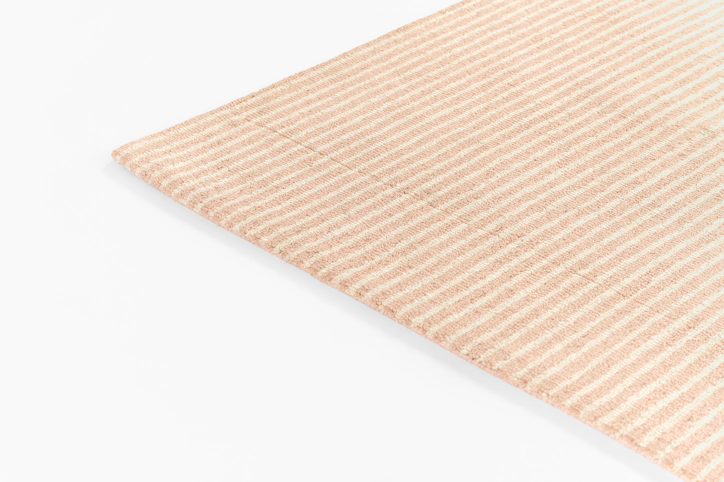 Peach & cream striped rectangular rug, soft woven textile, 2' x 3'.