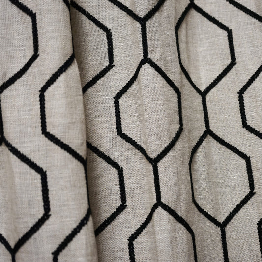 JF Fabrics JF Studio LINKED 98 Fabric Contemporary,Geometric Black,Creme,Beige,Taupe  Embroidery,Linen,Texture - 5085098 SJ101