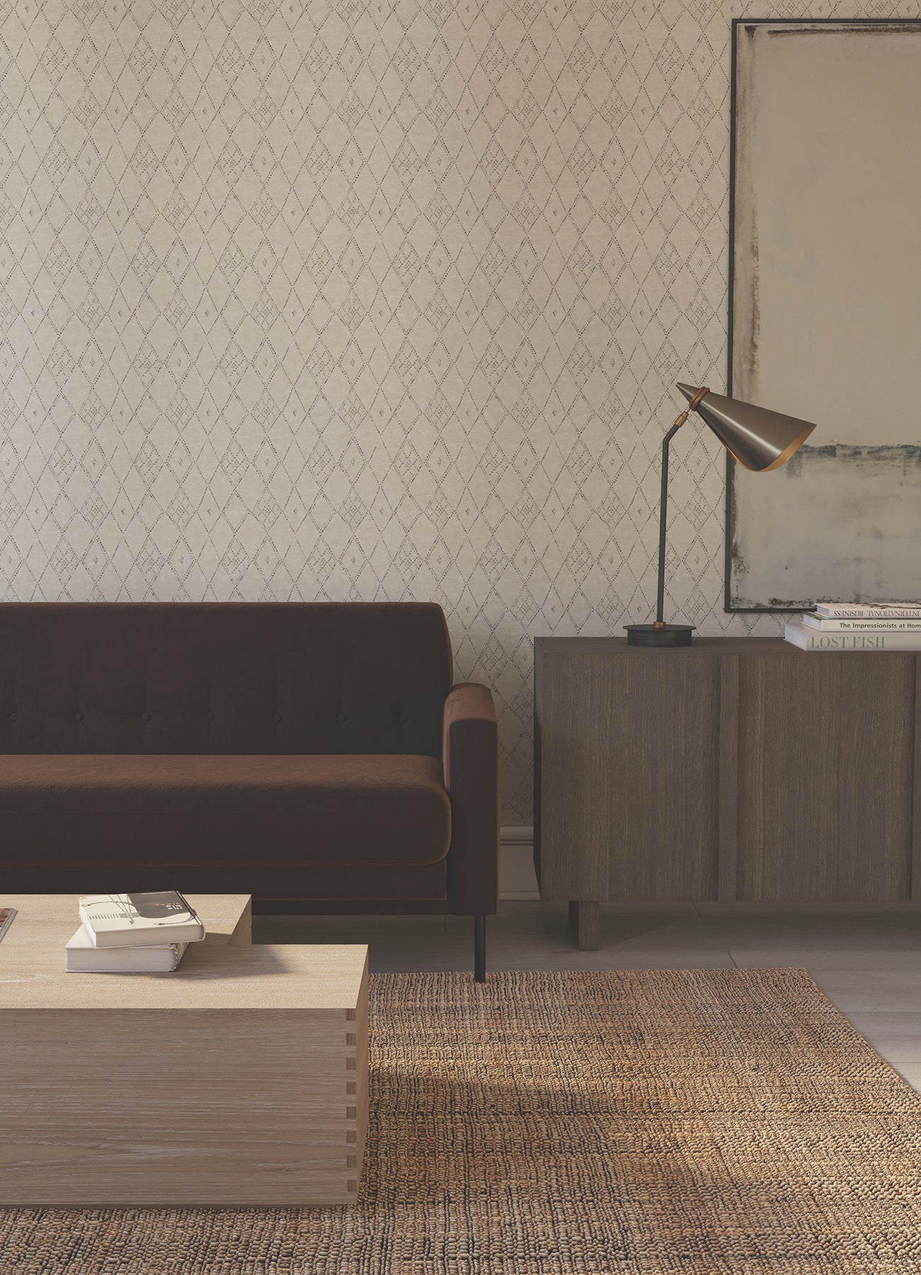 York Wallcoverings Lemieux et Cie Signature Souk Diamonds Taupe Wallpaper Kitchen and Bath Geometrics Blacks   - LM5311