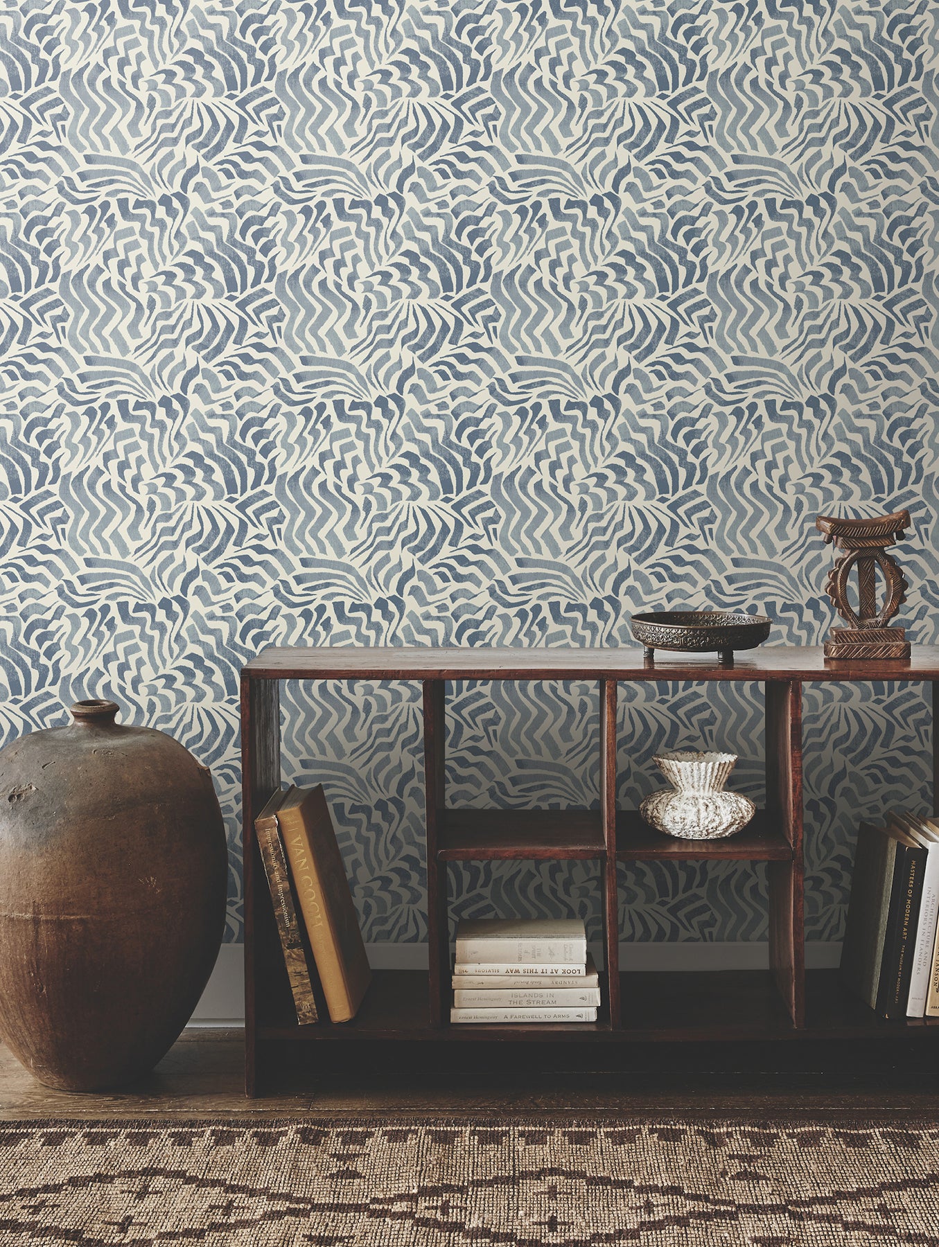 York Wallcoverings Lemieux et Cie Signature Zora Wave Denim Wallpaper Eclectic Weaves Blues   - LM5323