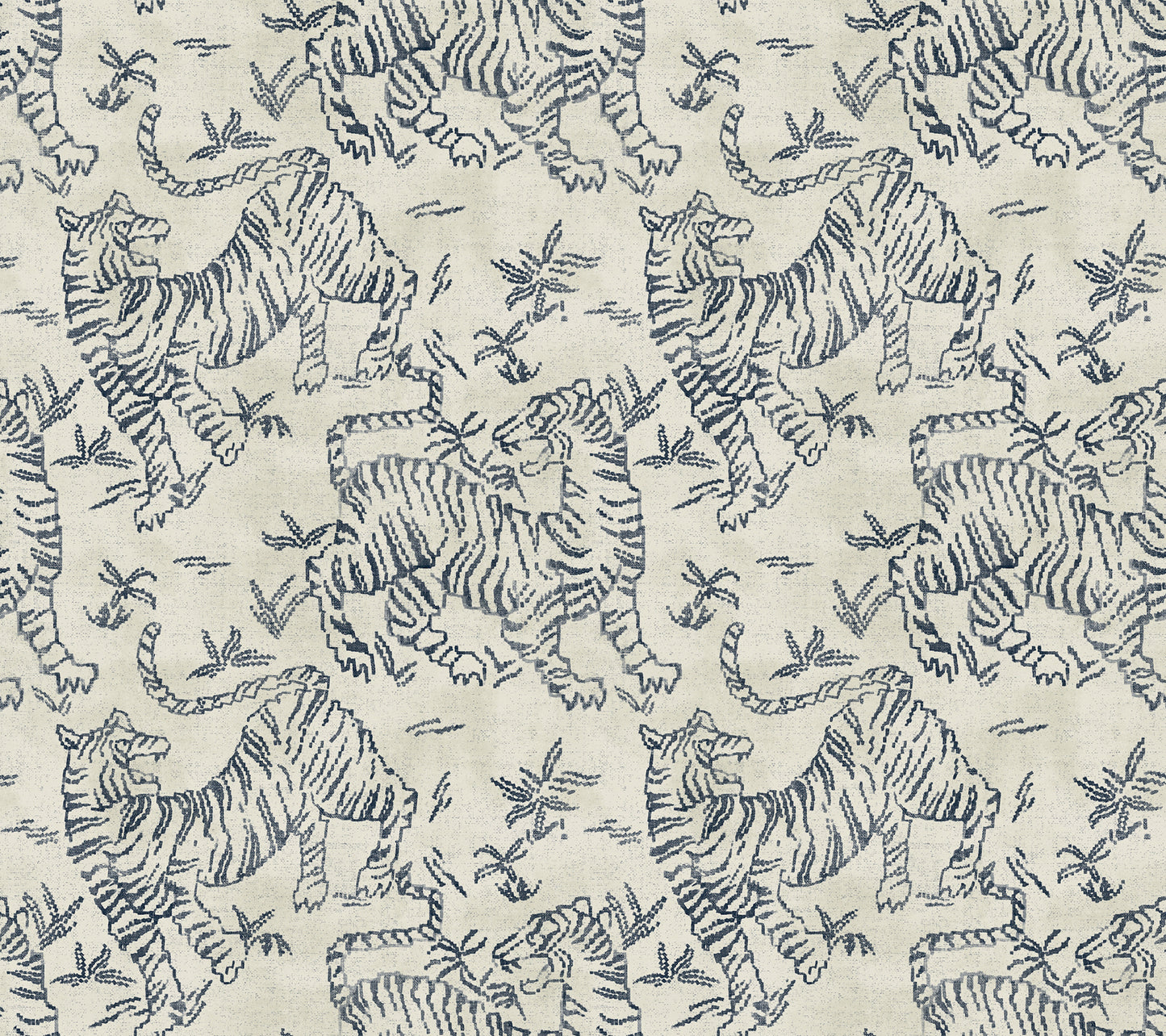 York Wallcoverings Lemieux et Cie Signature Orly Tigers Indigo Wallpaper Vintage Animals and Insects Whites and Off-Whites   - LM5333