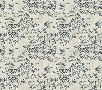 York Wallcoverings Lemieux et Cie Signature Orly Tigers Indigo Wallpaper Vintage Animals and Insects Whites and Off-Whites   - LM5333