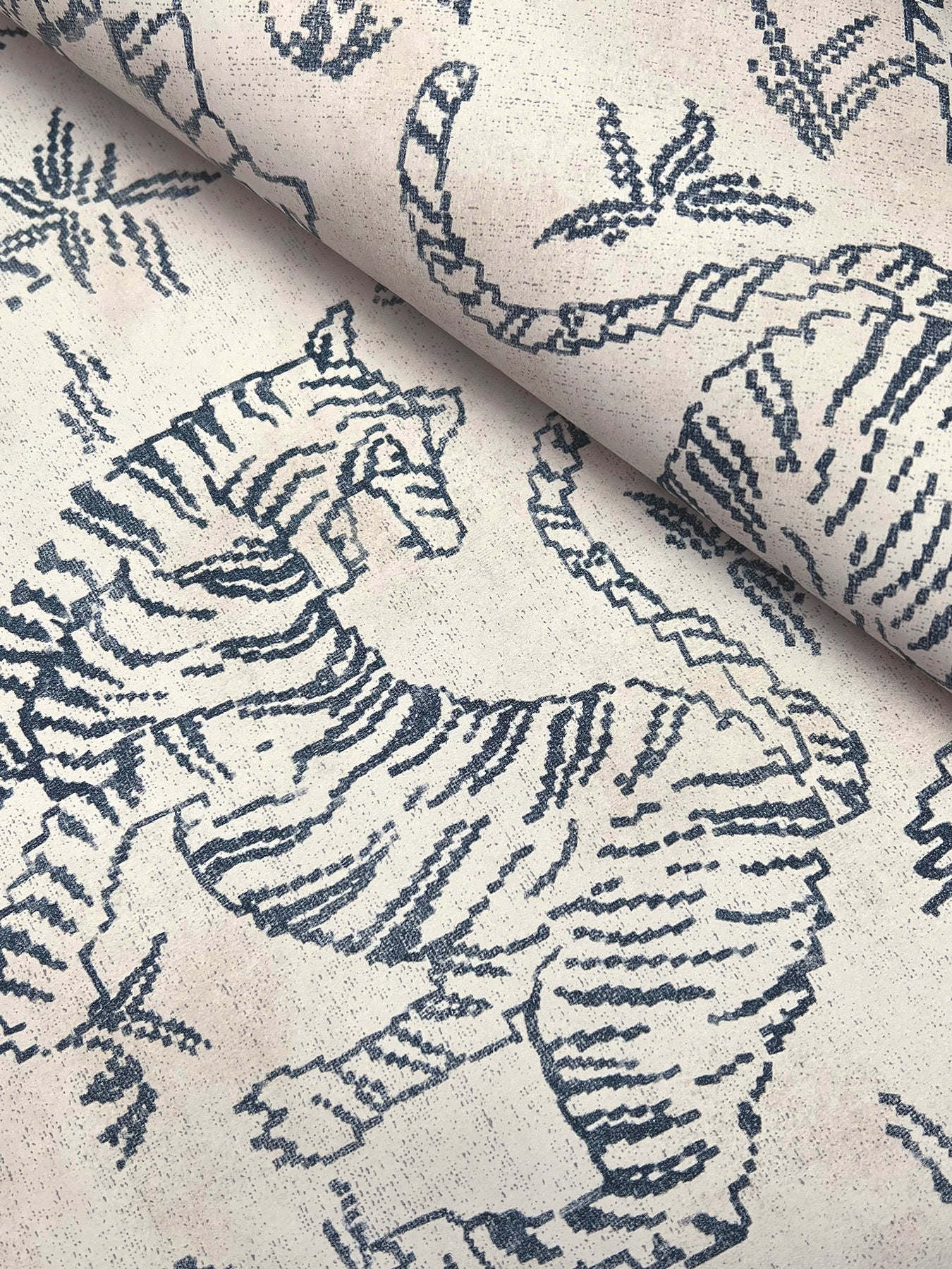 York Wallcoverings Lemieux et Cie Signature Orly Tigers Indigo Wallpaper Vintage Animals and Insects Whites and Off-Whites   - LM5333