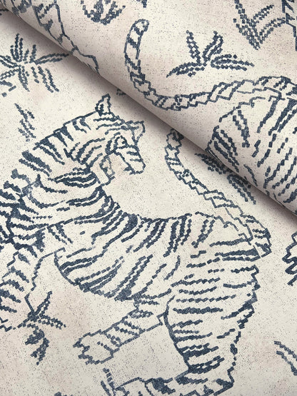 York Wallcoverings Lemieux et Cie Signature Orly Tigers Indigo Wallpaper Vintage Animals and Insects Whites and Off-Whites   - LM5333