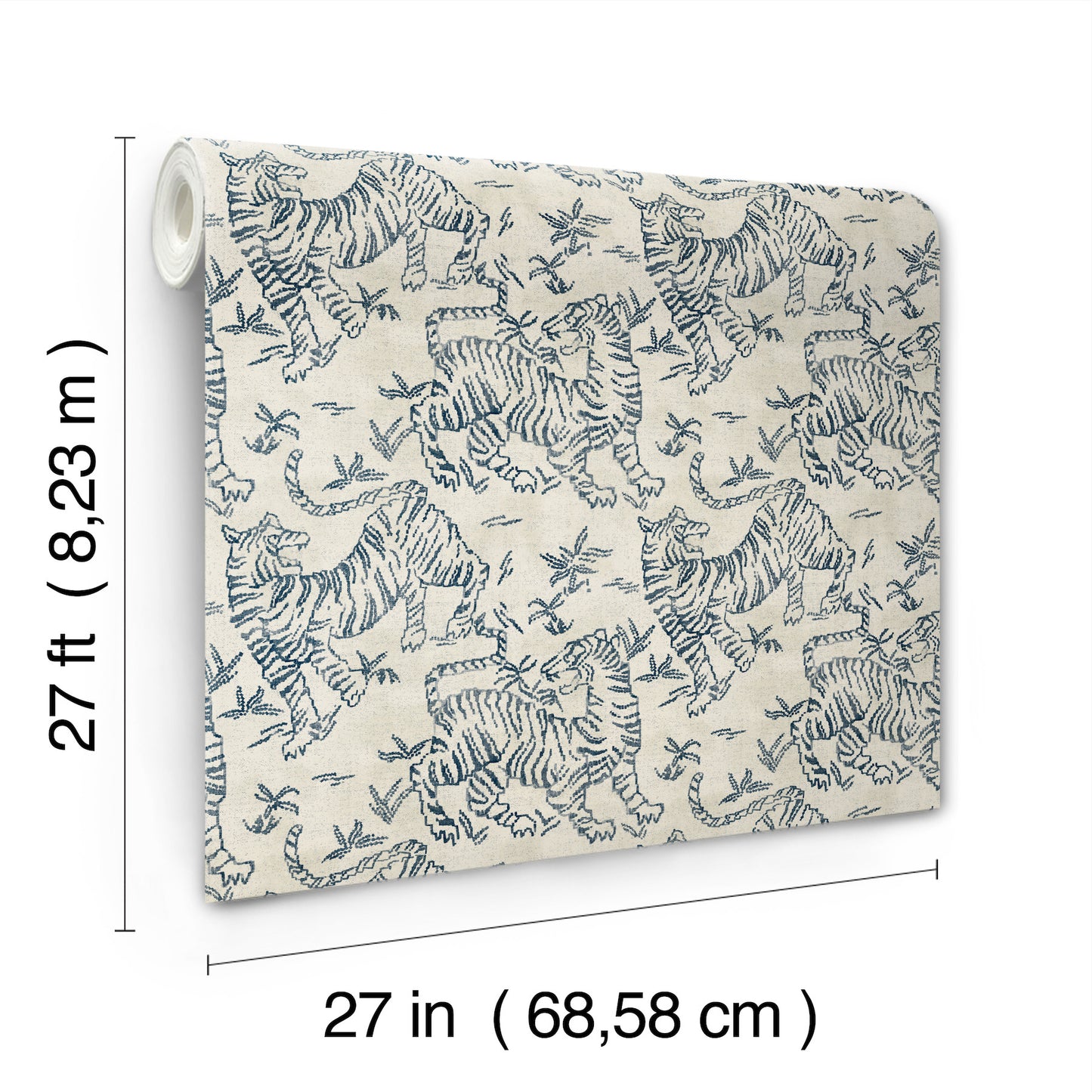 York Wallcoverings Lemieux et Cie Signature Orly Tigers Indigo Wallpaper Vintage Animals and Insects Whites and Off-Whites   - LM5333