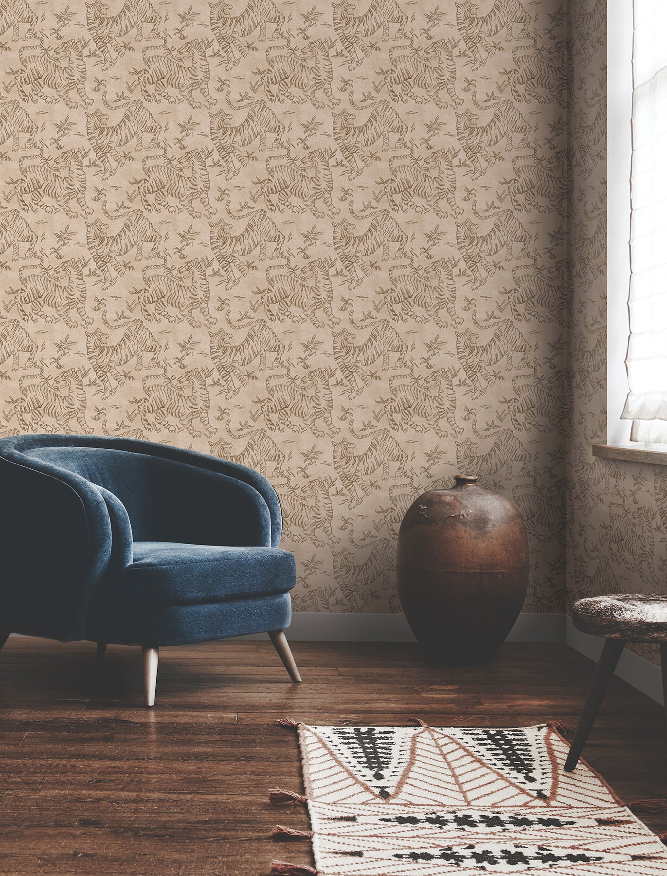 York Wallcoverings Lemieux et Cie Signature Orly Tigers Blush Wallpaper Vintage Animals and Insects Pinks   - LM5334