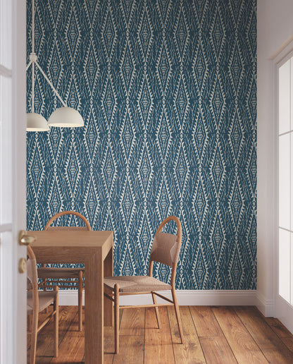 York Wallcoverings Lemieux et Cie Signature Rousseau Paperweave Indigo Wallpaper Bohemian Geometrics Blues   - LM5344