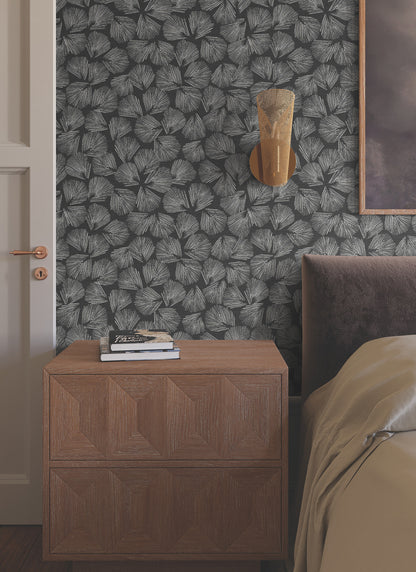 York Wallcoverings Lemieux et Cie Signature Elora Leaf Black Wallpaper Transitional Botanical Blacks   - LM5351