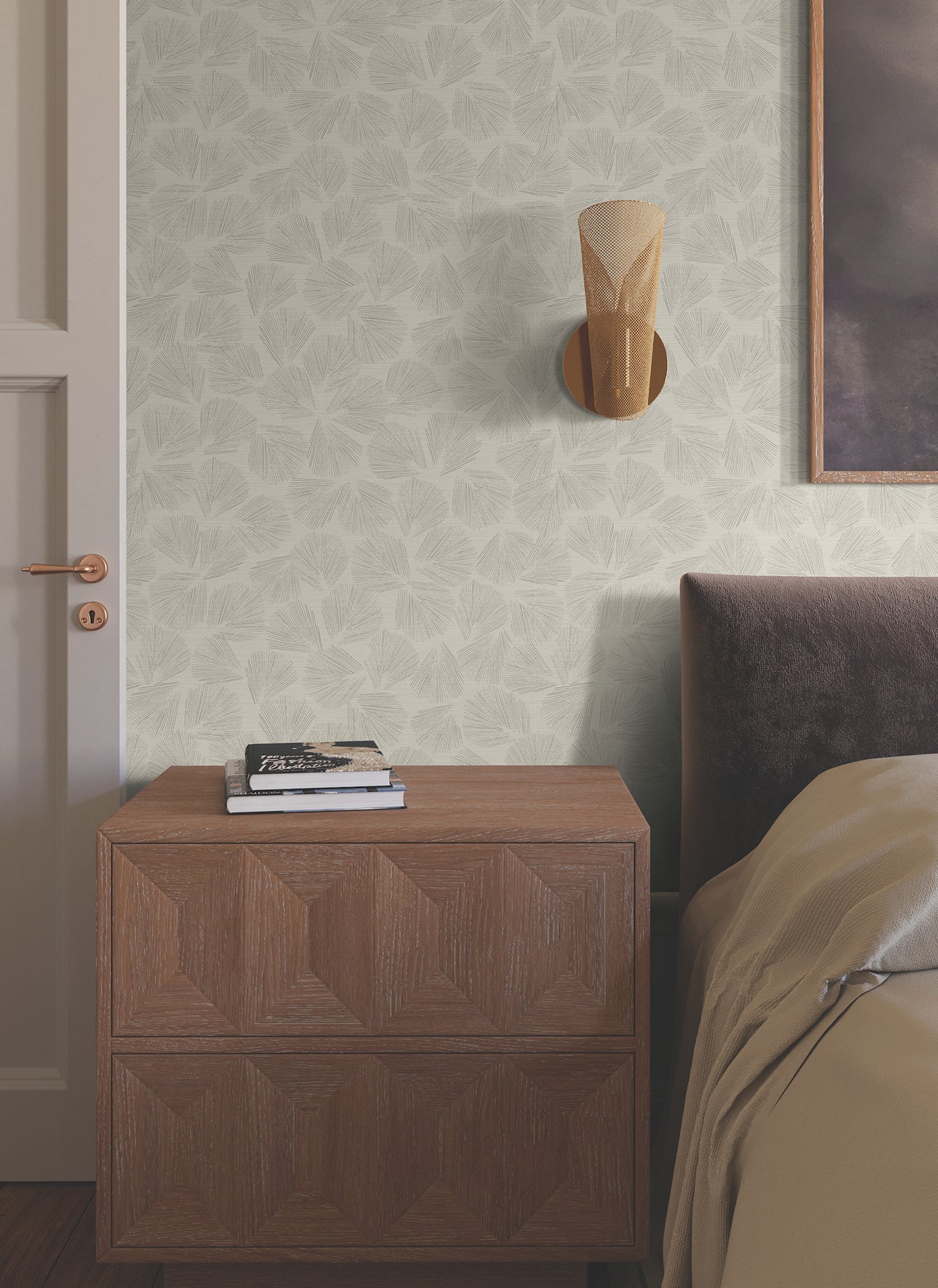 York Wallcoverings Lemieux et Cie Signature Elora Leaf Taupe Wallpaper Transitional Botanical Browns   - LM5354