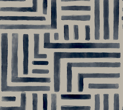 York Wallcoverings Lemieux et Cie Signature Painterly Labyrinth Navy Wallpaper Transitional Geometrics Blues   - LM5361