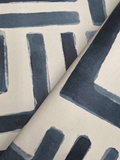 York Wallcoverings Lemieux et Cie Signature Painterly Labyrinth Navy Wallpaper Transitional Geometrics Blues   - LM5361