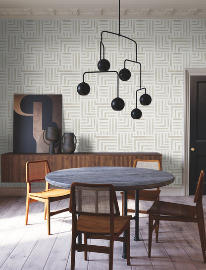 York Wallcoverings Lemieux et Cie Signature Painterly Labyrinth Light Neutral Wallpaper Transitional Geometrics Beiges   - LM5362
