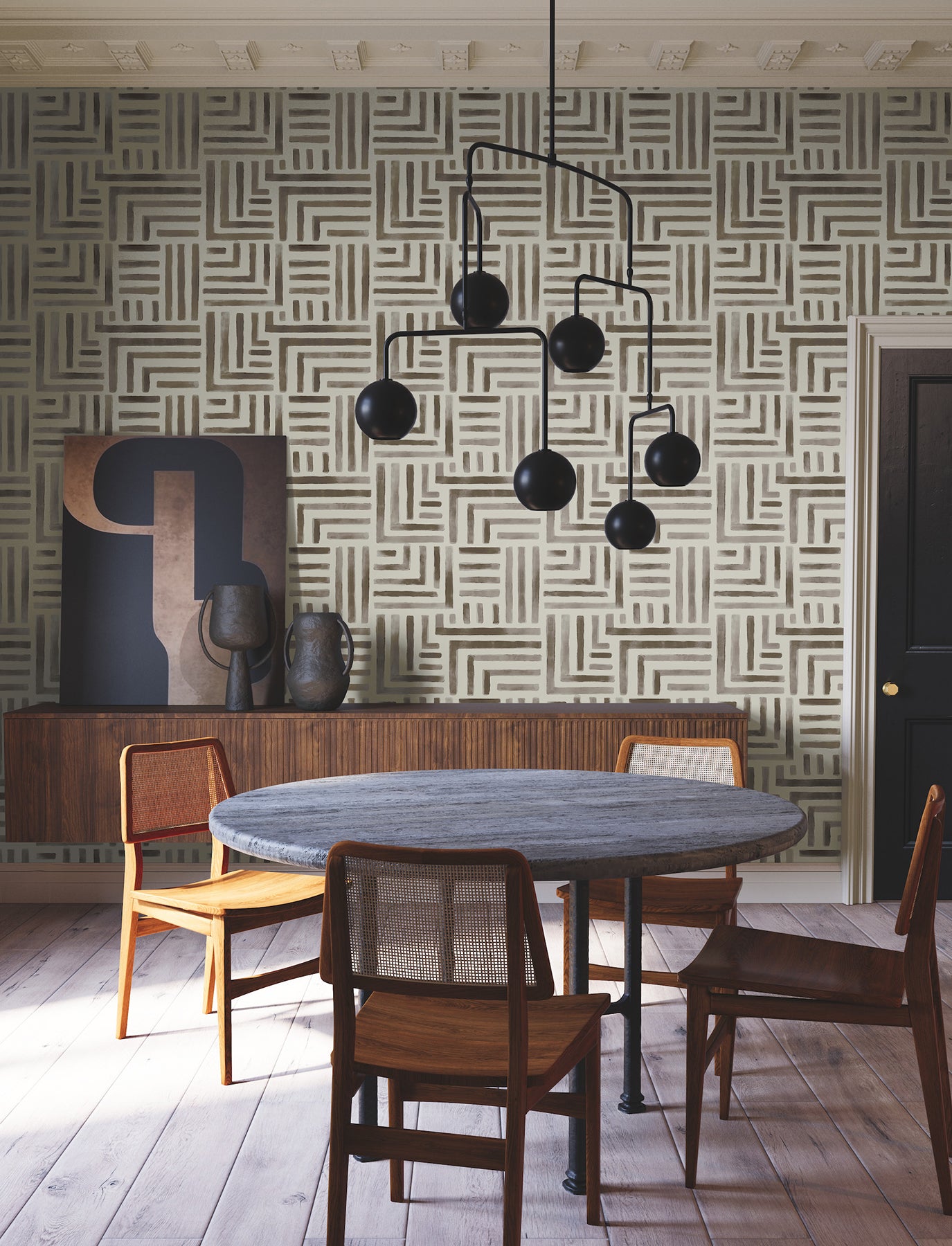 York Wallcoverings Lemieux et Cie Signature Painterly Labyrinth Warm Neutral Wallpaper Transitional Geometrics Browns   - LM5363