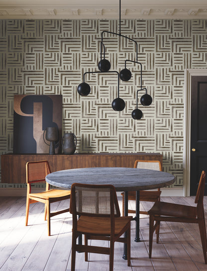 York Wallcoverings Lemieux et Cie Signature Painterly Labyrinth Warm Neutral Wallpaper Transitional Geometrics Browns   - LM5363
