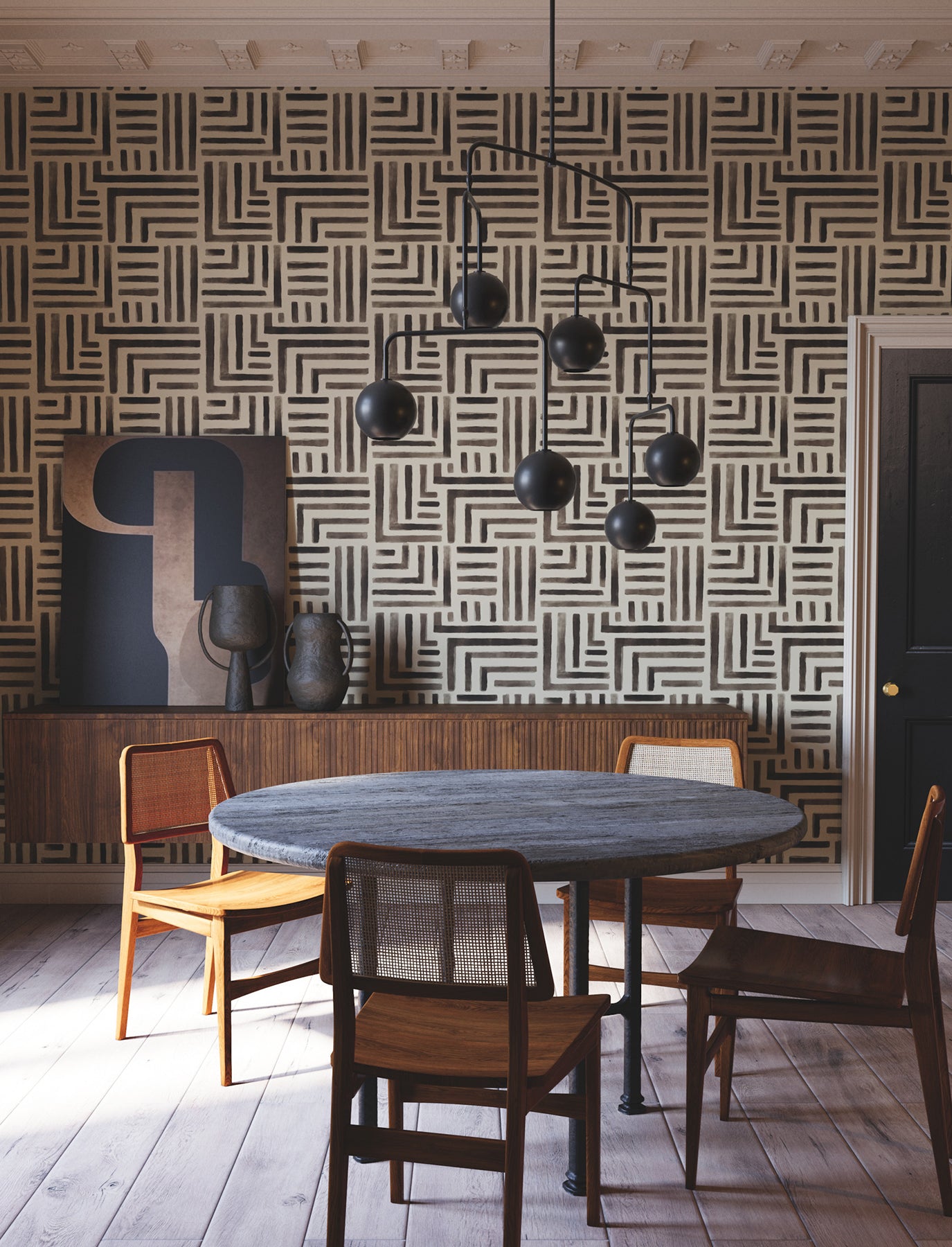 York Wallcoverings Lemieux et Cie Signature Painterly Labyrinth Charcoal Wallpaper Transitional Geometrics Greys   - LM5365