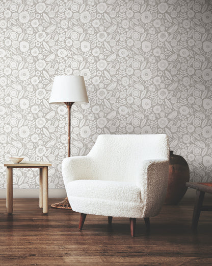 York Wallcoverings Lemieux et Cie Signature Camille Blossom Grey Wallpaper Feature Wall Florals Greys   - LM5393