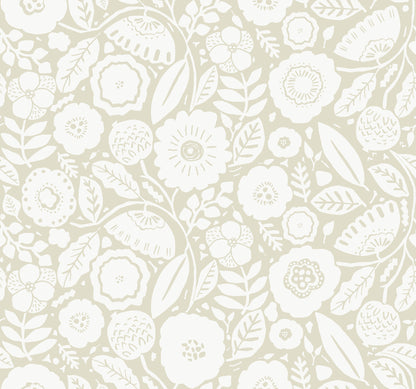 York Wallcoverings Lemieux et Cie Signature Camille Blossom Linen Wallpaper Feature Wall Florals Beiges   - LM5394