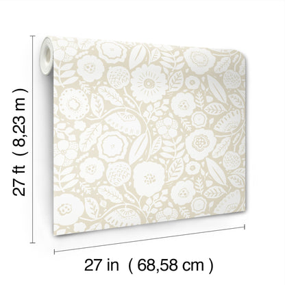 York Wallcoverings Lemieux et Cie Signature Camille Blossom Linen Wallpaper Feature Wall Florals Beiges   - LM5394
