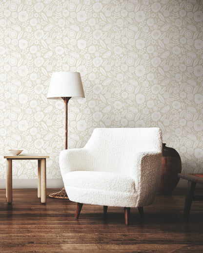 York Wallcoverings Lemieux et Cie Signature Camille Blossom Linen Wallpaper Feature Wall Florals Beiges   - LM5394