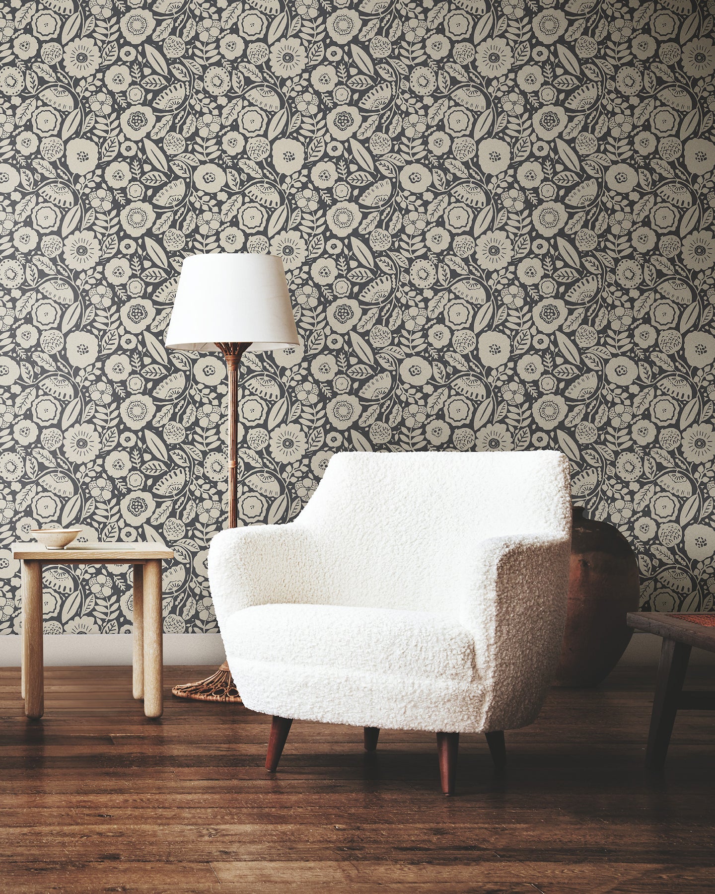 York Wallcoverings Lemieux et Cie Signature Camille Blossom Charcoal Wallpaper Feature Wall Florals Greys   - LM5395
