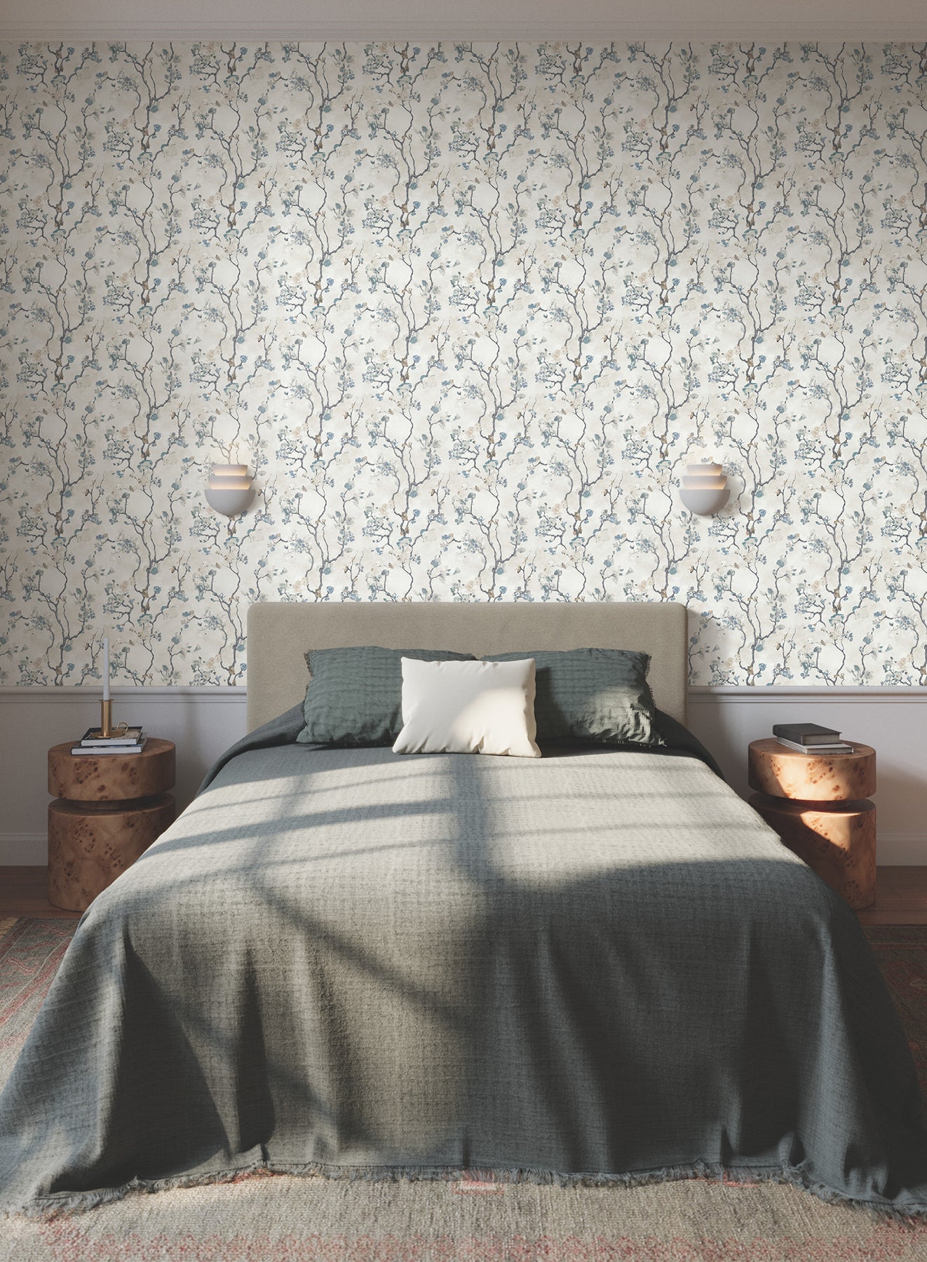 York Wallcoverings Lemieux et Cie Signature Avril Chinoiserie Peacock Wallpaper Traditional Florals Blues   - LM5412