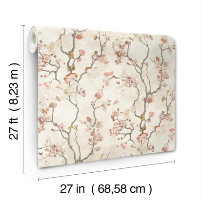 York Wallcoverings Lemieux et Cie Signature Avril Chinoiserie Coral Wallpaper Traditional Florals Oranges   - LM5413