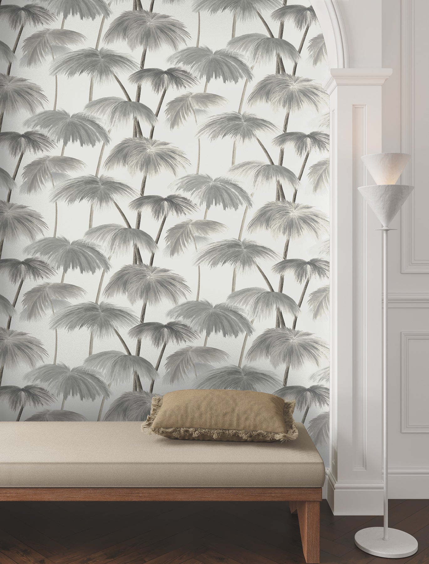 York Wallcoverings Best Sellers Plein Air Palms Black and White Wallpaper Tropical Tropical Greys   - LM5432